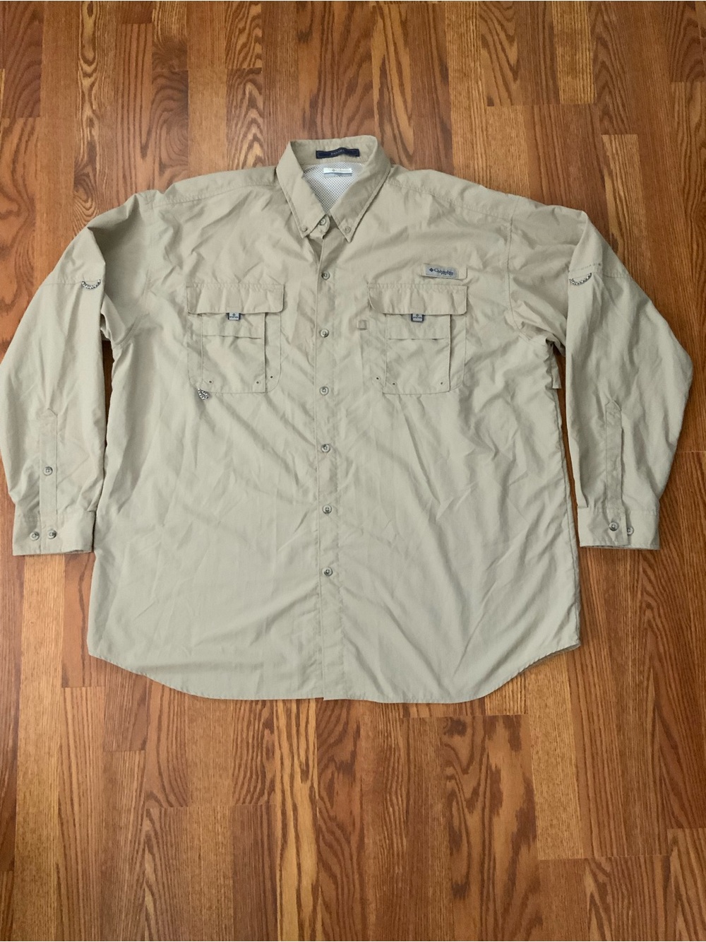 Columbia PFG Bahama Men's 2XT Big & Tall Beige Nylon Fishing Shirt Pockets-#0021